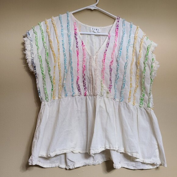 T H M L WOMENS BOHO TOP W STRANDS OF COLOR MULTICOLORED SIZE MEDIUM - Picture 1 of 4